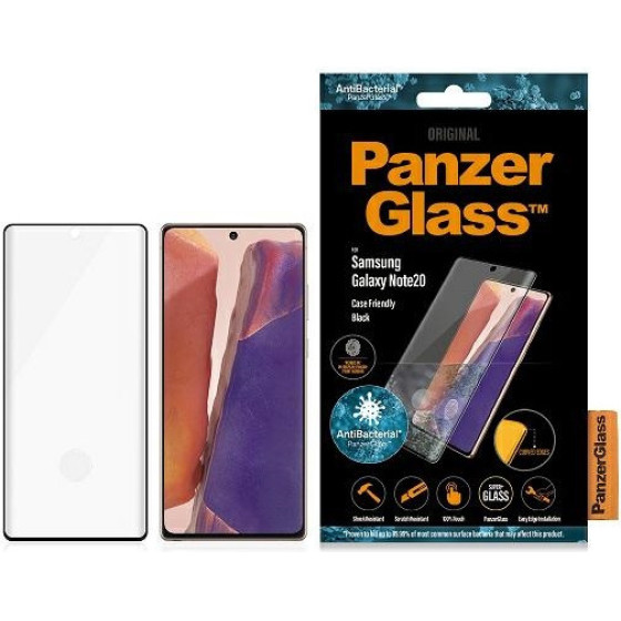 PanzerGlass Tempered Glass Curved Super + Samsung Note 20 Case Friendly Antibacterial BLACK