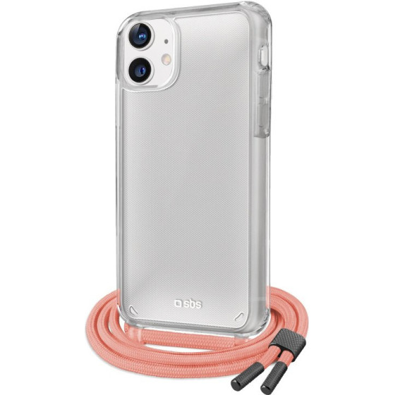SBS Necklace Case Pink Salmon With Coloured strap, For Iphone 12/12 Pro