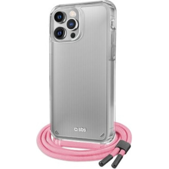SBS Transparent Cover With Neck Strap Iphone 13 Pro, pink