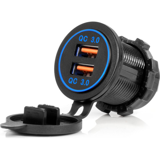 AMiO ����� �� 2 ����� Usb ��� ������ 12/24V Quick Charge 3.0 ��������� �� ���� Led ��� ����� - 1 ���. - (04218)