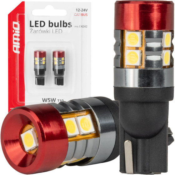 AMiO �������� Led T10 W5W 12V/24V Led CAN-Bus 9xSmd 3030 ����� ��� 5.500K (�� ����� �������-�����) - 2 ���. - (04242)