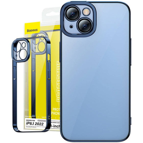 Baseus Glitter Transparent Case And Tempered Glass Set For Iphone 14 (blue)