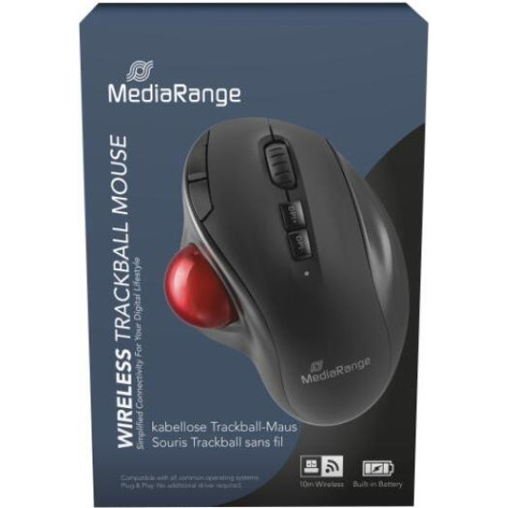 MediaRange Optical 7-Button Wireles With Trackball.Scrool Wheel, Dpi 800-2400, Black/Red - (MROS263)
