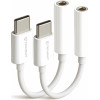 Techsuit - (2 pack) Cable Adapter Musicbox (AC18) - Type-C To 3.5mm Jack, Dac Chip, 3A, Plug And Play - White