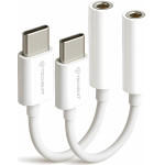 Techsuit - (2 pack) Cable Adapter Musicbox (AC18) - Type-C To 3.5mm Jack, Dac Chip, 3A, Plug And Play - White