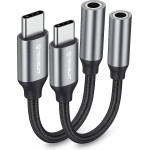Techsuit - (2 pack) Premium Cable Adapter Fusexound (AC12) - Type-C To 3.5mm Jack, 3A, Dac Chip, Plug And Play, Braid - Gray