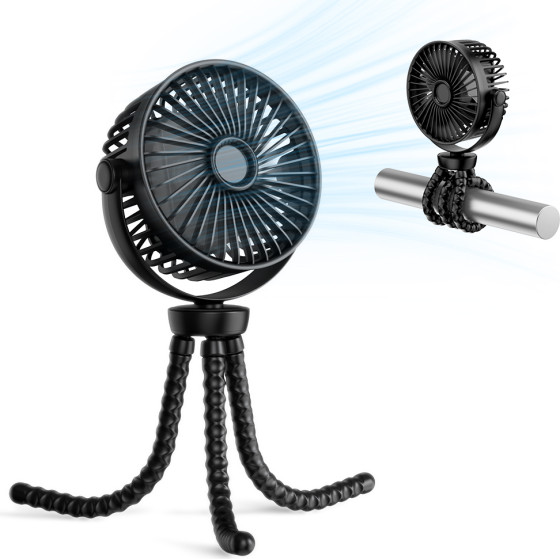 Techsuit - Baby Stroller Fan (VP1) - Portable, Four Speeds, 360� Flexible Tripod Clip, 4000mAh - Black - (VP1;BLACK)