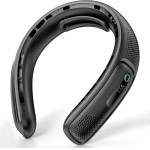 Techsuit - Neck Fan (S11) - Portable, Silicone Support, 4x Airflow, Digital Display, 4000mAh, 4800RPm - Black