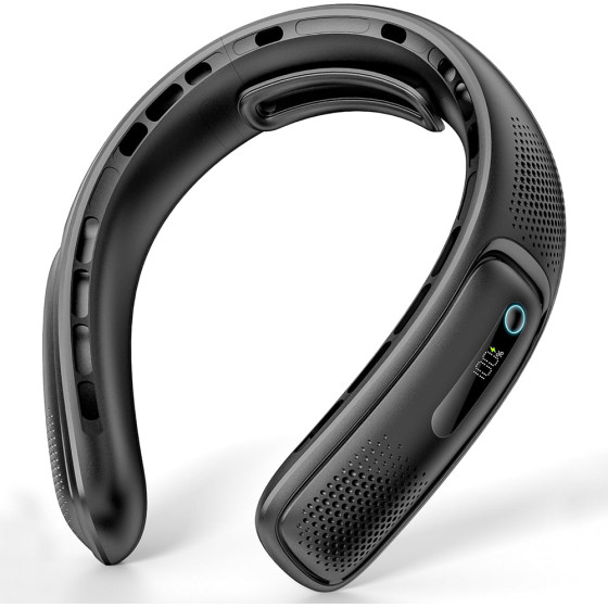 Techsuit - Neck Fan (S11) - Portable, Silicone Support, 4x Airflow, Digital Display, 4000mAh, 4800RPm - Black
