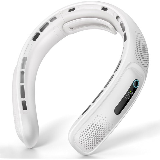 Techsuit - Neck Fan (S11) - Portable, Silicone Support, 4x Airflow, Digital Display, 4000mAh, 4800RPm - White