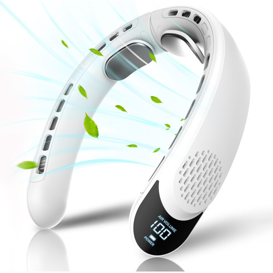 Techsuit - Neck Fan (S8) - Portable, With Digital Display, 3 Wind Speeds, 4000mAh, 7300RPm - White