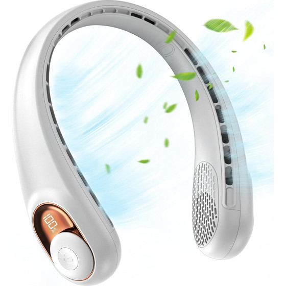 Techsuit - Neck Fan (S9) - Portable, With Digital Display, 3 Wind Speeds, 5200mAh, 5800RPm - White