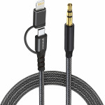 Techsuit - Premium Cable Adapter 3in1 Echosnap (AC15) - Lightning/Type-C To 3.5mm Jack, Hi-Fi Quality, 1m - Black