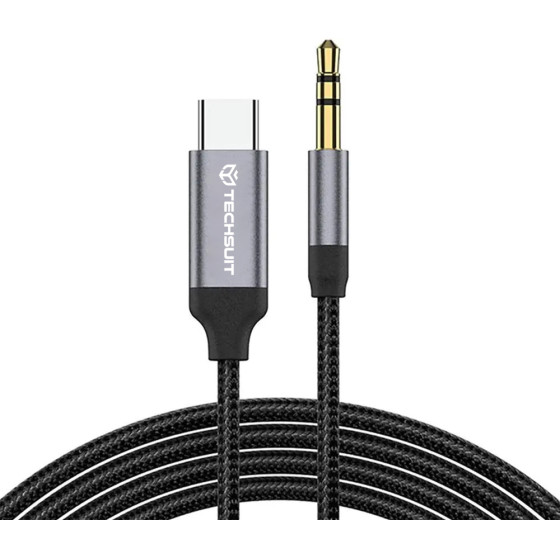Techsuit - Premium Cable Adapter Fusexound (AC11) - Type-C To 3.5mm Jack, Hi-Fi Quality, Dac Chip, PVC, 0.5m - Gray
