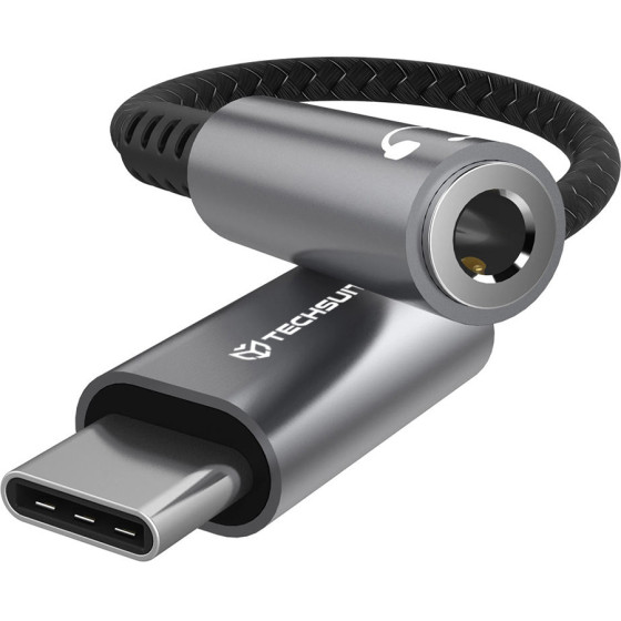 Techsuit - Premium Cable Adapter Sonicpix (AC14) - Type-C To 3.5mm Jack, 3A, Dac Chip, Aluminum, Digital Decoder, 0.1m - Gray
