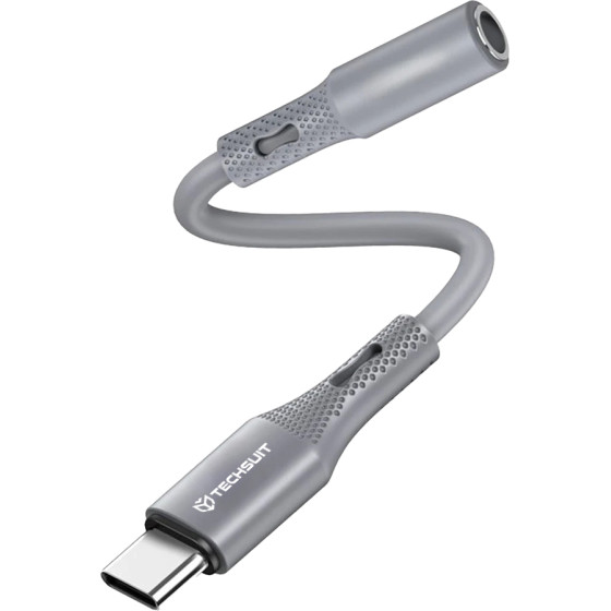 Techsuit - Premium Cable Adapter Soundflex (AC1) - Type-C To 3.5mm Jack, Hi-Fi Quality, Dac Chip, Silica Gel, 0.1m - Gray