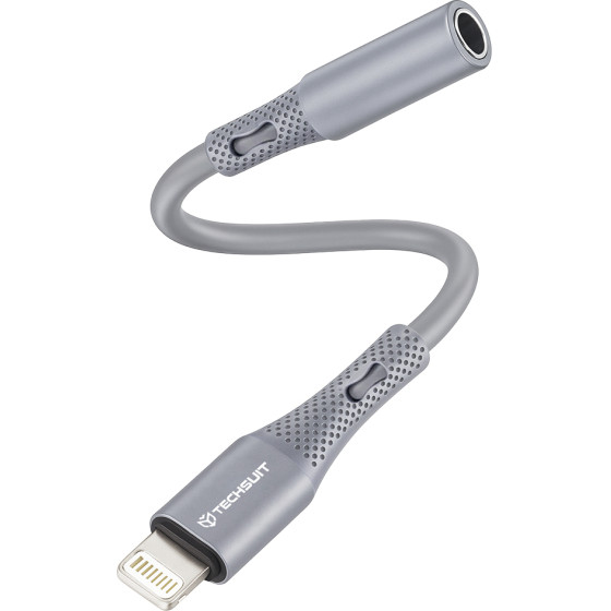 Techsuit - Premium Cable Adapter Soundflex (AC2) - Lightning To 3.5mm Jack, Hi-Fi Quality, Silica Gel - Gray