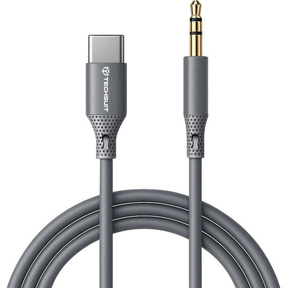 Techsuit - Premium Cable Adapter Soundflex (AC4) - Type-C To 3.5mm Jack, Hi-Fi Quality, Dac Chip, Silica Gel, 1m - Gray