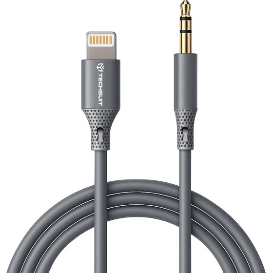 Techsuit - Premium Cable Adapter Soundflex (AC5) - Lightning To 3.5mm Jack, Hi-Fi Quality, Silica Gel - Gray
