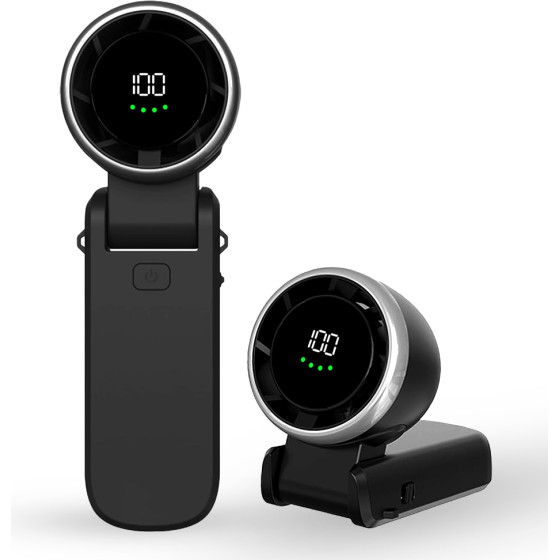 Techsuit - Premium Mini Hand Fan (A9) - With Led Digital Display, USB-C Rechargeable, 5 Wind Speeds, 5000mAh - Black