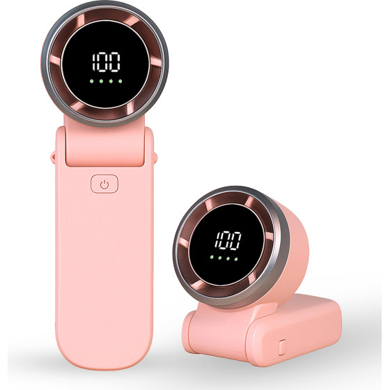 Techsuit - Premium Mini Hand Fan (A9) - With Led Digital Display, USB-C Rechargeable, 5 Wind Speeds, 5000mAh - Pink