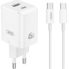 XO Wall Charger CE36 Pd 45W 1x USB-C 1x Usb White + Cable USB-C - USB-C