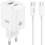 XO Wall Charger CE36 Pd 45W 1x USB-C 1x Usb White + Cable USB-C - USB-C