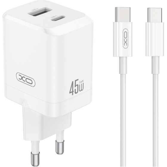 XO Wall Charger CE36 Pd 45W 1x USB-C 1x Usb White + Cable USB-C - USB-C