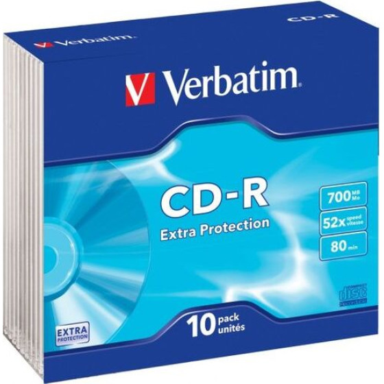 Verbatim CD-R 700MB 52X 10 Pack Slim Case Sextra Protection Surface 43415