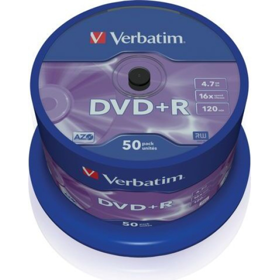 Verbatim DVD+R 4.7GB 16X 50 Pack Spindle Matt Silver Surface 43550