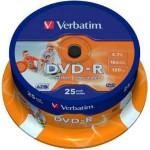 Verbatim DVD-R 4.7GB 16X 25 Pack Spindle Wide Inkjet Printable Surface 43538