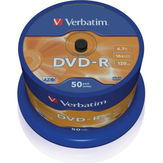 Verbatim DVD-R 4.7GB 16X 50 Pack Spindle Matt Silver Surface 43548