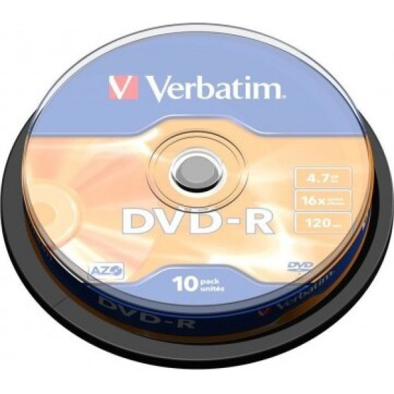 Verbatim DVD-R 4.7GB, 16X 10 Pack Spindle Matt Silver Surface 43523