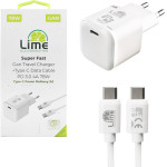Lime Successories Lime Type C Gan Pd 3.0 Super Fast Travel LTC54W 54W 5V-9V 4.0A/12V 3.5A/20V 2.7A+��������-Data LCC04 Type C To Type C 78W WHITE