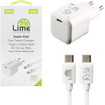 Lime Successories Lime Type C Gan Pd 3.0 Super Fast Travel LTC78W 78W 5V-15V 4.0A/ 20V 3.9A + ��������-Data LCC04 Type C To Type C 78W WHITE