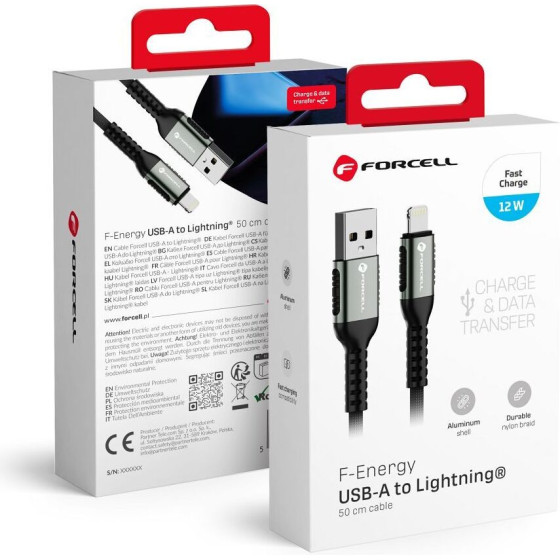 FORCELL F-Energy C257 Cable Usb A To Lightning 2,4A 12W Cafule 0,5 m black