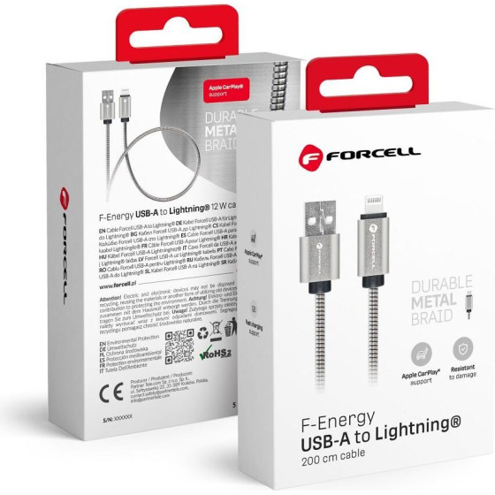 FORCELL F-Energy Metal C236 Cable Usb A To Lightning 2,4A 12W 2 m silver