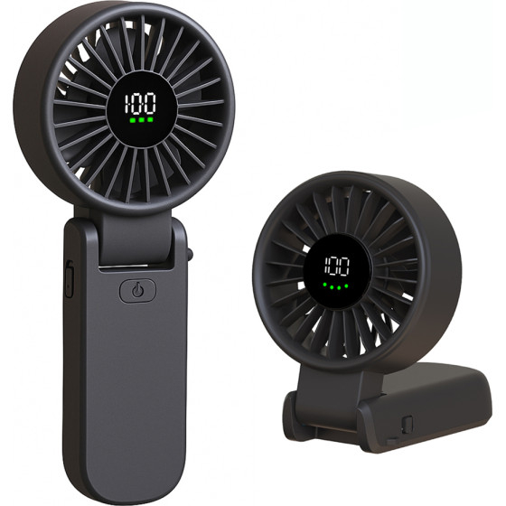 Techsuit - Premium Mini Hand Fan (A10) - With Led Digital Display, USB-C Rechargeable, 100 Wind Speeds, 5400RPm - Black