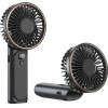 Techsuit - Premium Mini Hand Fan (M12) - With Led Digital Display, USB-C Rechargeable, 6 Wind Speeds, 5000mAh - Black - (M12;BLACK)