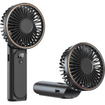 Techsuit - Premium Mini Hand Fan (M12) - With Led Digital Display, USB-C Rechargeable, 6 Wind Speeds, 5000mAh - Black - (M12;BLACK)