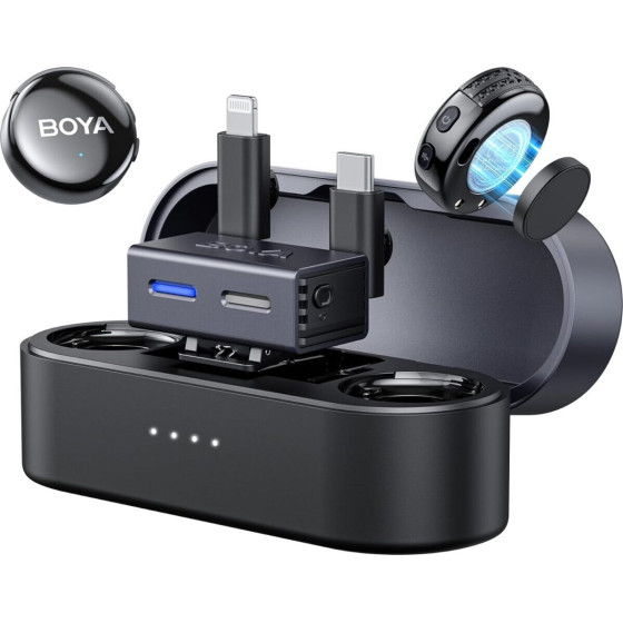 Boyalink 3 - Type-C, Lightning & 3,5mm AI-Powered Button Wireless Microphone 2 Tx + 1 Rx + cha. Case - (Boyalink 3-01)