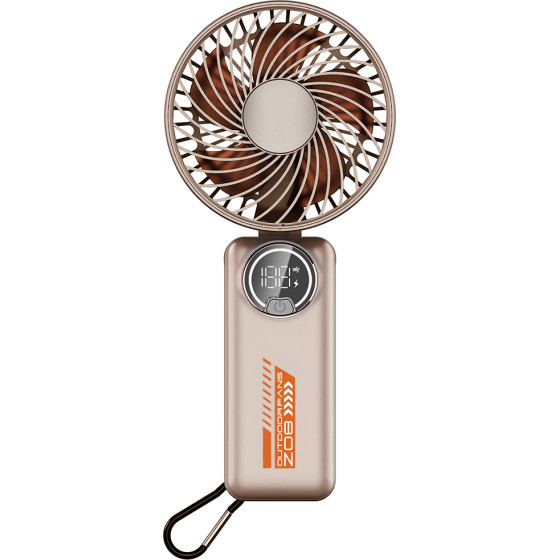 Techsuit - Premium Mini Hand Fan (Z8) - With Led Digital Display, USB-C Rechargeable, 3 Wind Speeds, 2A, 3600mAh - Beige
