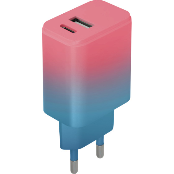Setty Charger Usb + USB-C 20W LSIG-AC-20 pink-Turquoise gradient