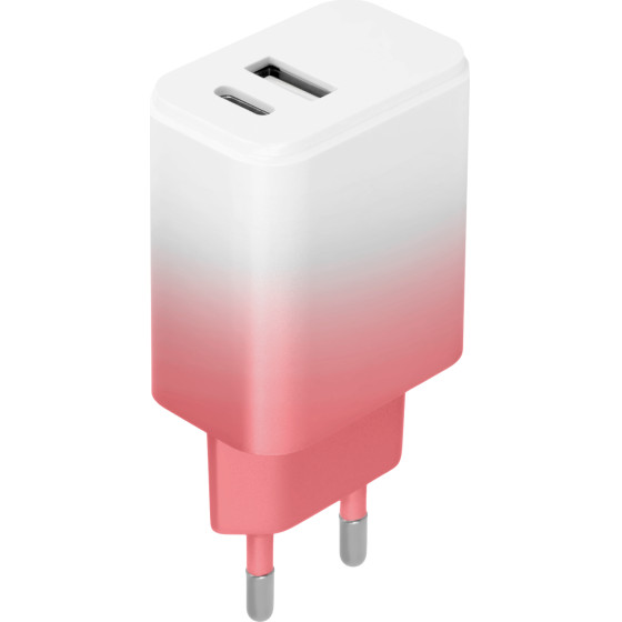 Setty Charger Usb + USB-C 20W LSIG-AC-20 white-Pink gradient