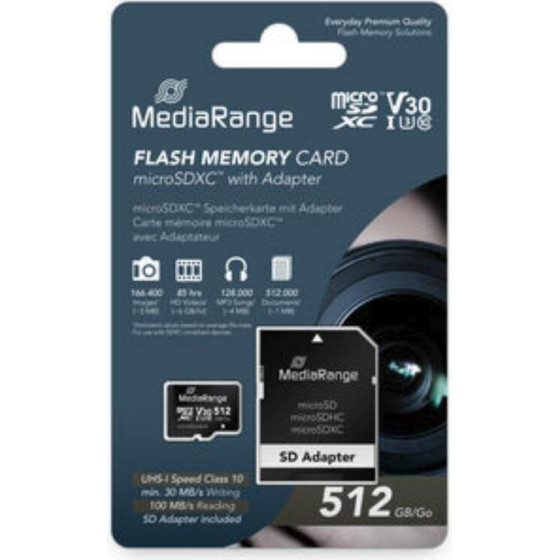 MediaRange microSDXC� Memory card, UHS-1 | Class 10, With Sd adapter, 512GB - (MR947)