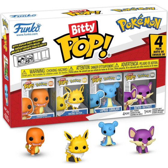 Funko Bitty Pop! 4-Pack: Pokemon - Charmander, Jolteon, Larpas, Rattata Vinyl Figures