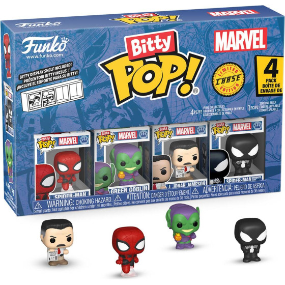 Funko Bitty Pop! 4-Pack: Spider-Man - Spider-Man, Green Goblin, J. Jonah Jameson, Spiderman Symbiote Suit Vinyl Figures