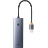 Baseus Hub Ultrajoy Series Lite 4-Port (Usb To Usb 3.0*3+RJ45*1+USB-C 5V) (gray) - (B0005280B811-12)