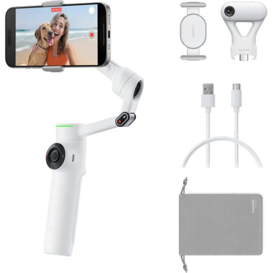 Insta360 Flow 2 Ai Tracker Bundle White - A.I. Powered Gimbal Stabilzer For Smartphone - (CINSABQA/Flow2Lite10)
