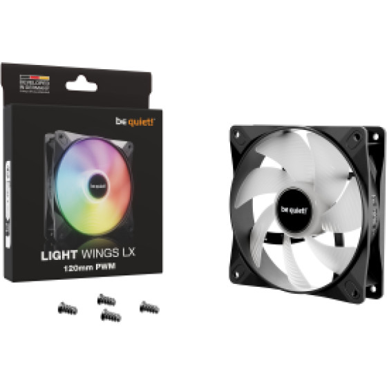 Bequiet Fan Light Wings Lx 120MM Pwm ARGB, 1600RPM, 51.5CFM/87.5M3/H, 25.5dB, Lifespan 60000h, BLACK, 3YW. - (BL120)